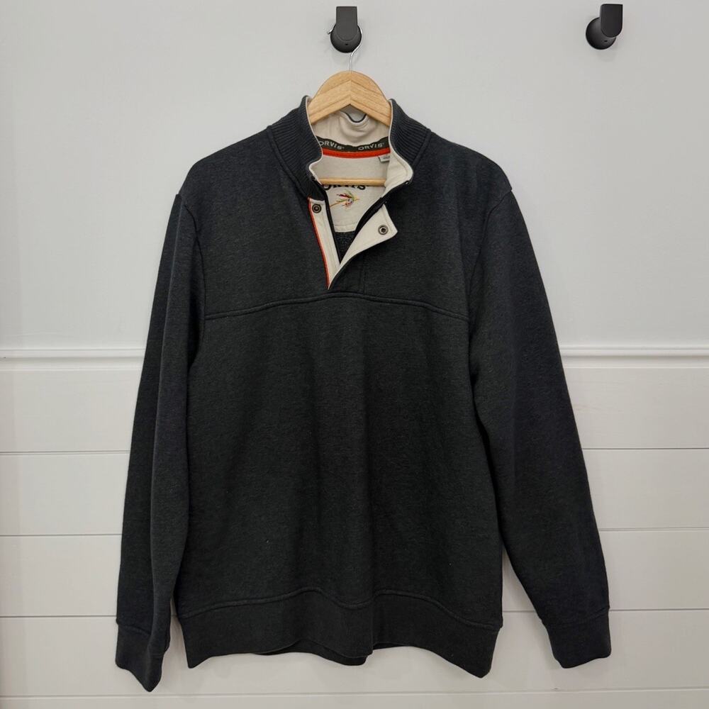 Men’s Orvis Signature 1/4 Zip Mock Neck Pullover Sweatshirt Gray L